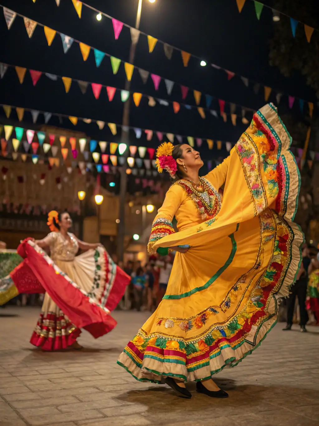 A photograph of a local cultural festival organized by Foyer Rural, featuring traditional music, dance, and food stalls, capturing the vibrant cultural heritage of Aigrefeuille.